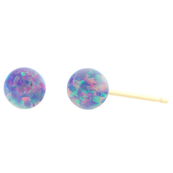 Norah: Lavender Created Australian Opal Ball Stud Post Earrings 14k Yellow Gold - TrustmarkJewelers.com