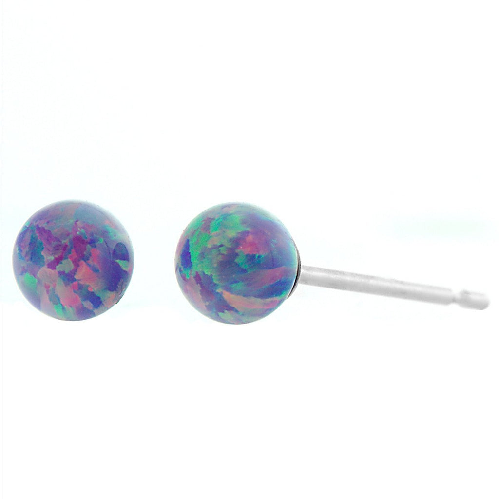 Norah: 4mm Lavender Opal Ball Stud Post Earrings 14k White Gold - TrustmarkJewelers.com