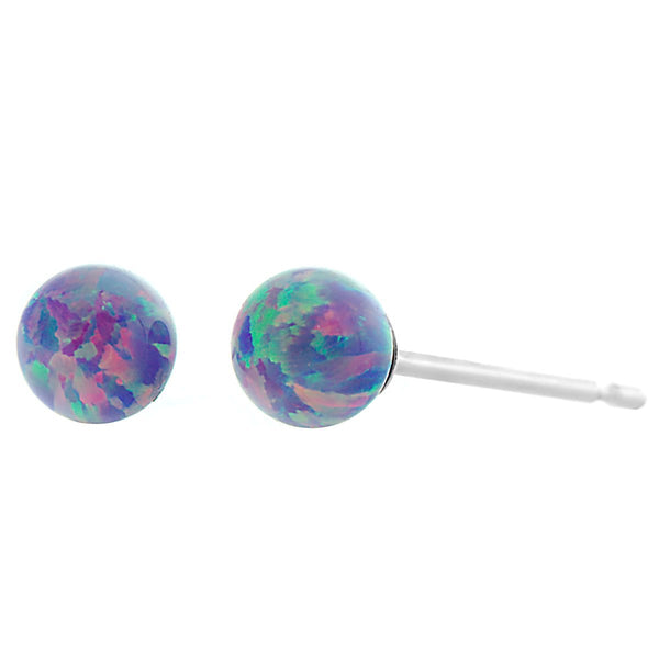 Norah: Lavender Created Australian Opal Ball Stud Post Earrings 14k White Gold - TrustmarkJewelers.com