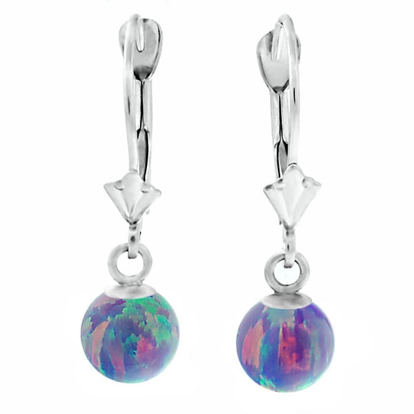 Norah: Lavender Created Australian Opal Ball Drop Leverback Earrings 14K White Gold - TrustmarkJewelers.com