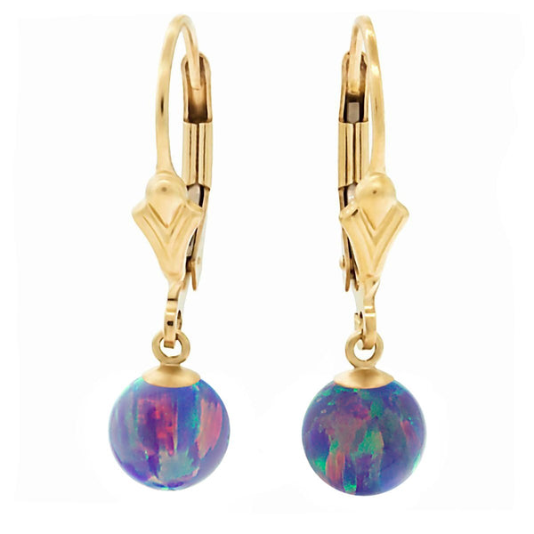 Norah: Lavender Created Australian Opal Ball Drop Leverback Earrings 14-20 Gold Filled - TrustmarkJewelers.com