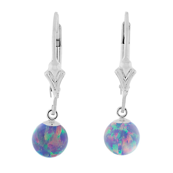 Norah: Lavender Created Australian Opal Ball Drop Leverback Earrings 925 Sterling Silver - TrustmarkJewelers.com