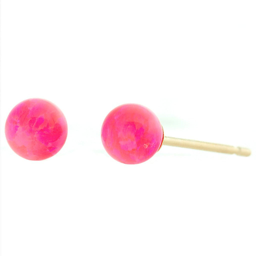Pim: 6mm Mimosa Pink Opal Ball Stud Earrings 14K Yellow Gold - TrustmarkJewelers.com