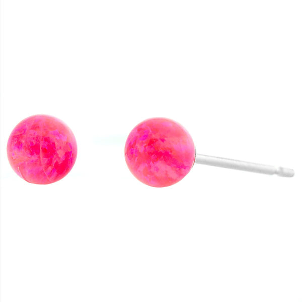 Pim: 4mm Mimosa Pink Opal Ball Stud Earrings 14K White Gold - TrustmarkJewelers.com