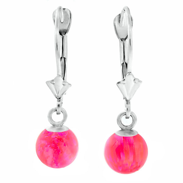 Pim: Mimosa Pink Created Australian Opal Ball Drop Leverback Earrings 14K White Gold - TrustmarkJewelers.com