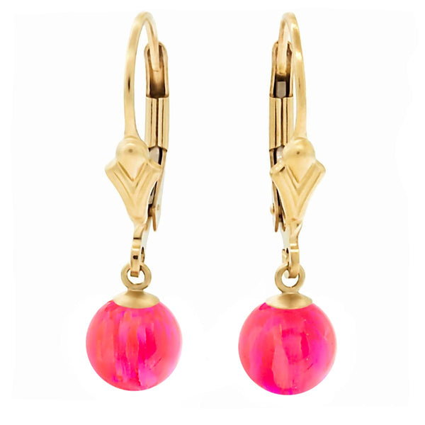 Pim: Mimosa Pink Created Australian Opal Ball Drop Leverback Earrings 14-20 Gold Filled - TrustmarkJewelers.com