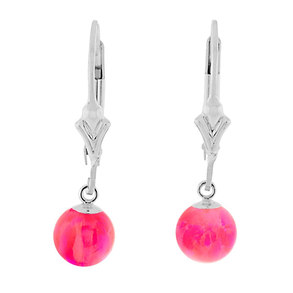 Pim: Mimosa Pink Created Australian Opal Ball Drop Leverback Earrings 925 Sterling Silver - TrustmarkJewelers.com