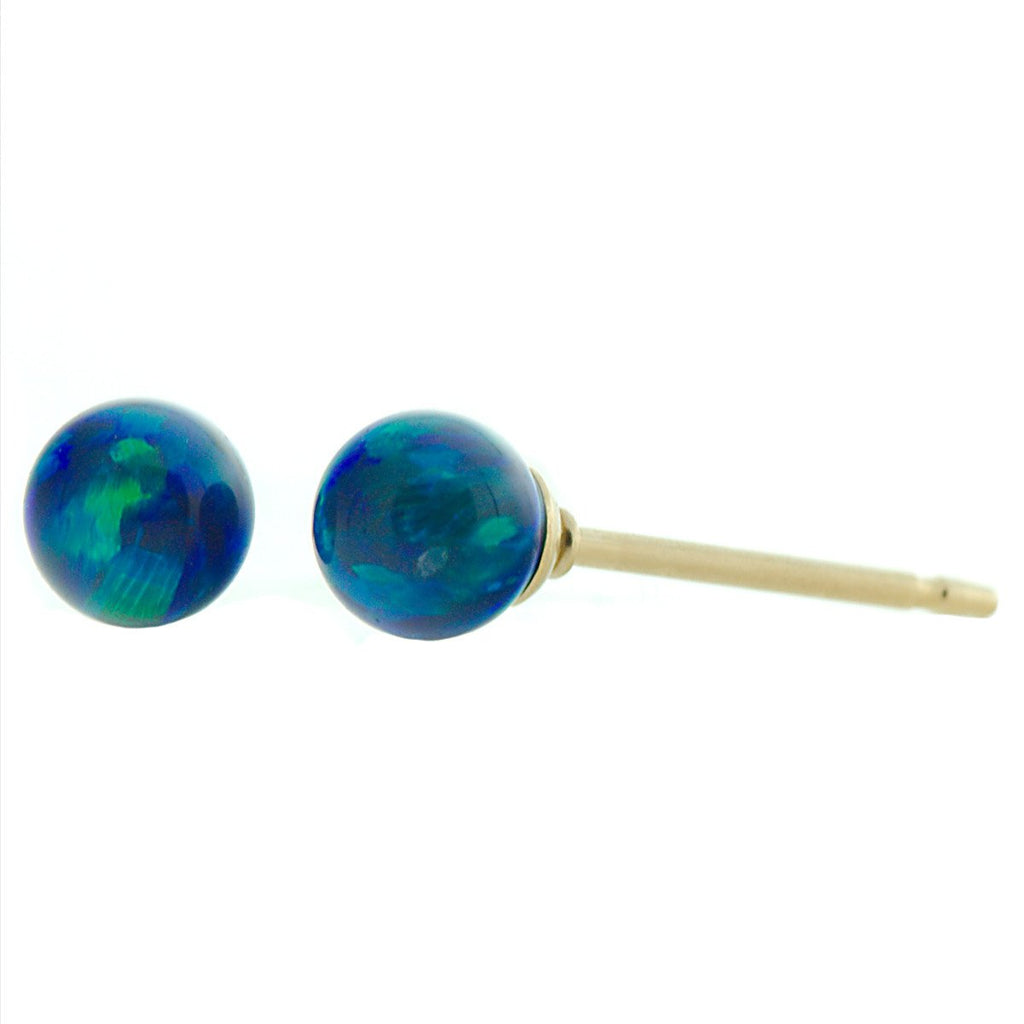 Perrin: 4mm Blue-Green Peacock Opal Ball Stud Earrings 14-20 Gold Filled - TrustmarkJewelers.com