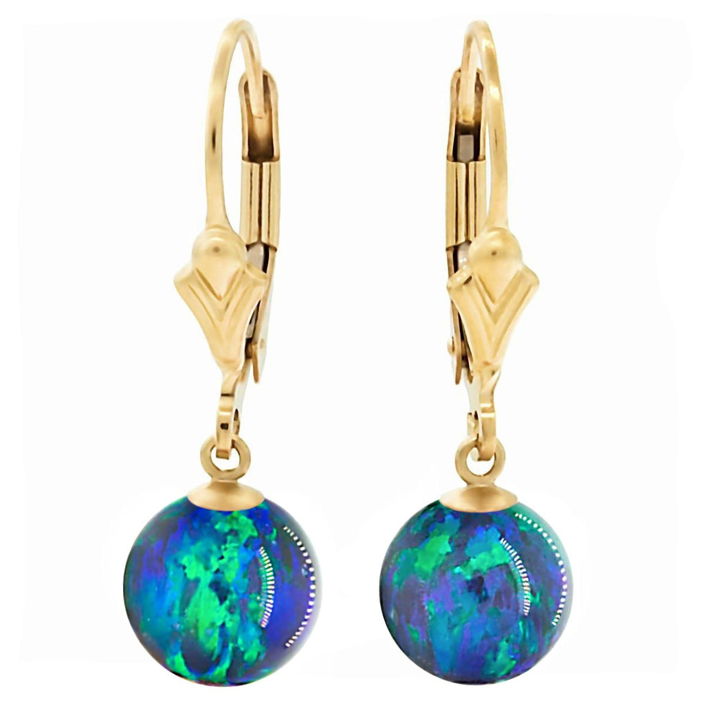 Perrin: Blue-Green Peacock Created Australian Opal Ball Drop Leverback Earrings 14-20 Gold Filled - TrustmarkJewelers.com