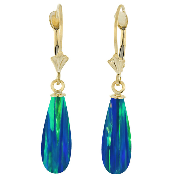 Perrin: Blue-Green Peacock Created Australian Opal Teardrop Drop 14-20 GF Leverback Earrings