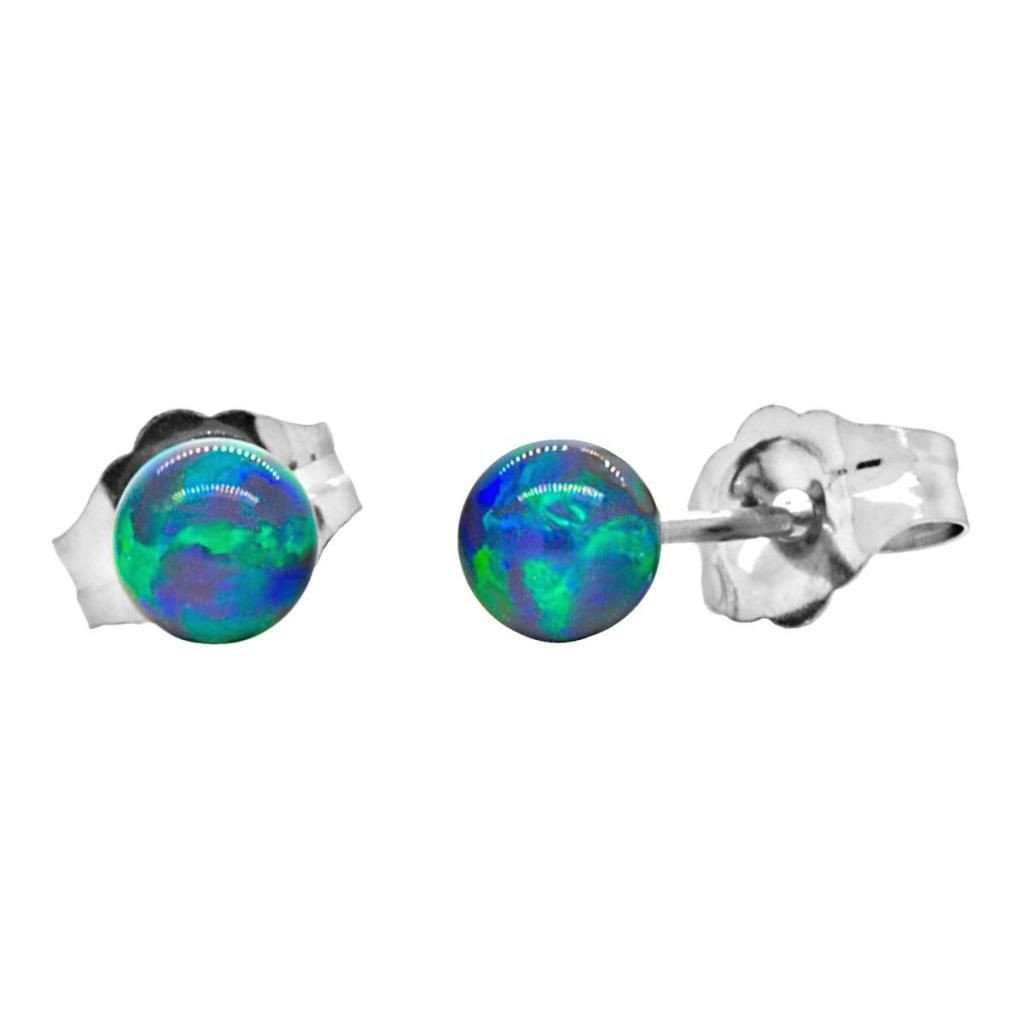 Perrin: 4mm Blue-Green Peacock Opal Ball Stud Earrings 14K White Gold - TrustmarkJewelers.com