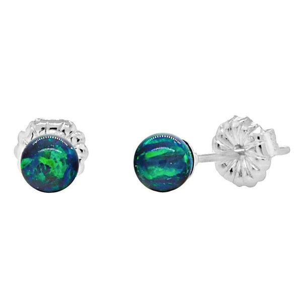 Perrin: 4mm Blue-Green Peacock Opal Ball Stud Earrings 925 Silver - TrustmarkJewelers.com