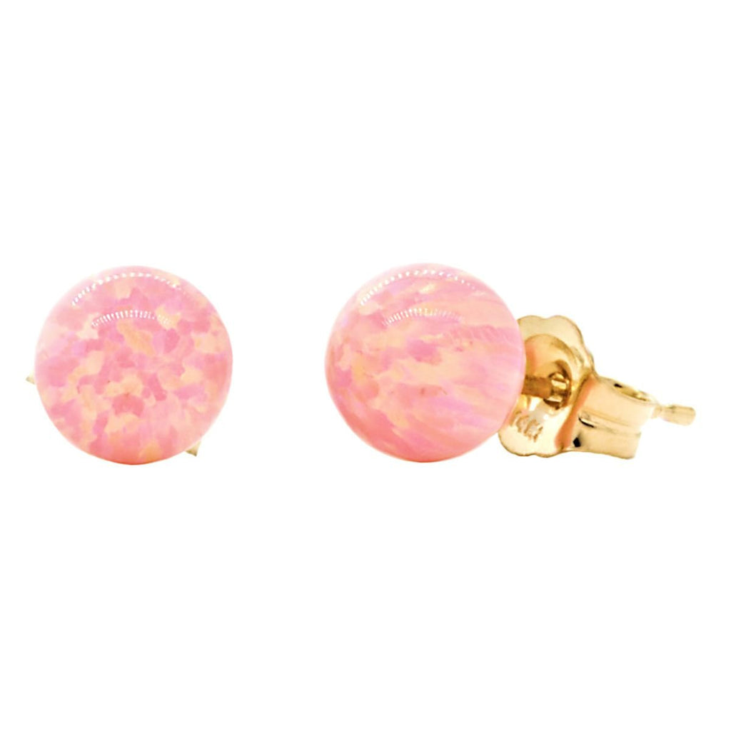 Elana: Pink Angel Skin Created Australian Opal Ball Stud Earrings 14K Yellow Gold - TrustmarkJewelers.com