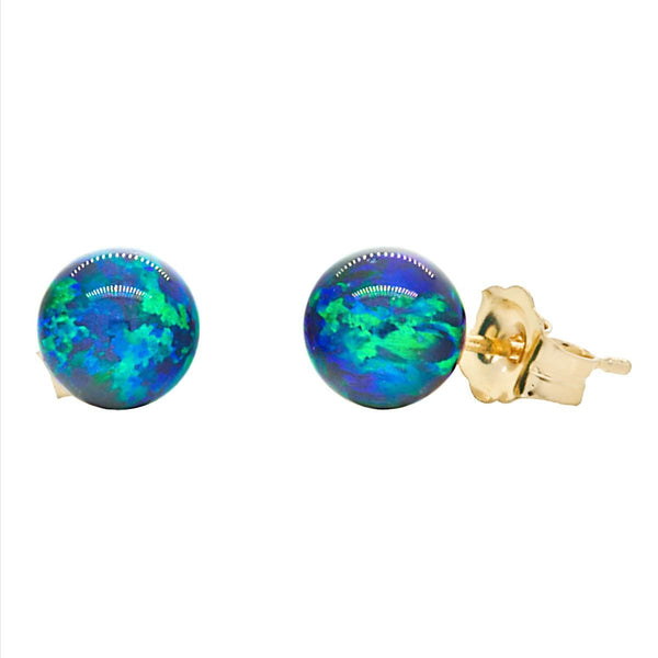 Perrin: 6mm Blue-Green Peacock Opal Ball Stud Earrings 14-20 Gold Filled - TrustmarkJewelers.com