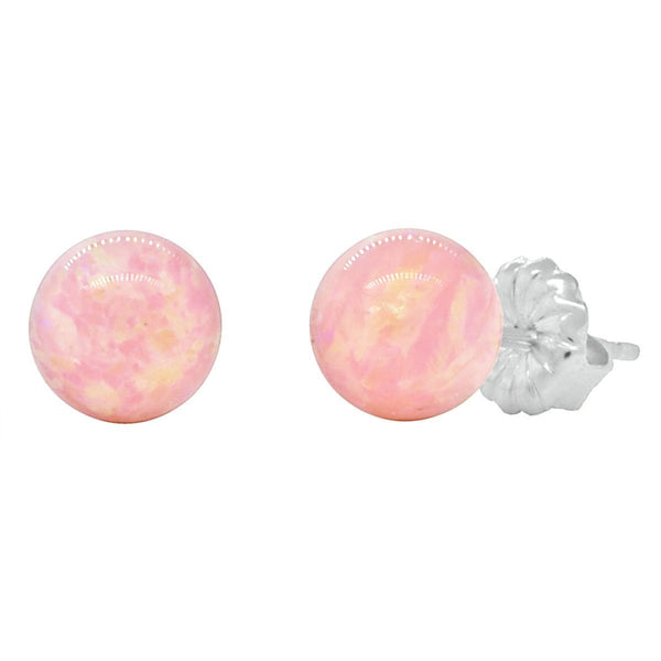 Elana: Pink Angel Skin Created Australian Opal Ball Stud Earrings 925 Sterling Silver - TrustmarkJewelers.com