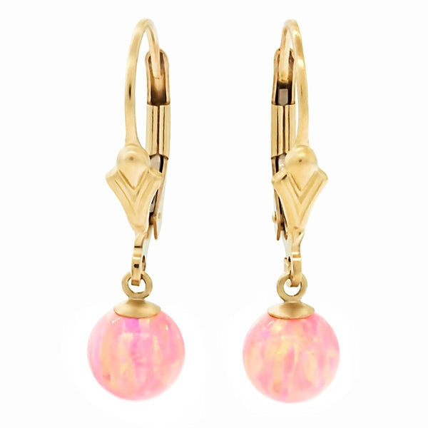 Elana: Pink Angel Skin Created Australian Opal Ball Drop Leverback Earrings 14-20 Gold Filled - TrustmarkJewelers.com