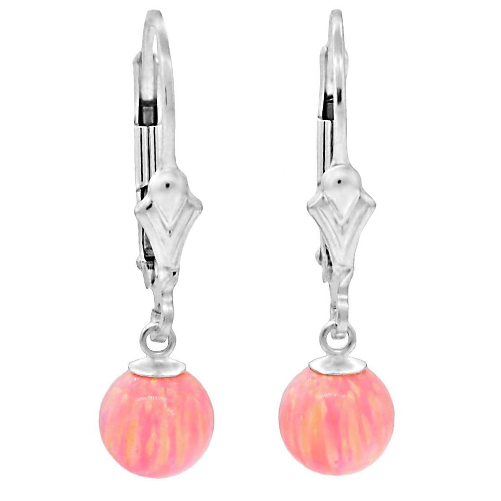 Elana: Pink Angel Skin Created Australian Opal Ball Drop Leverback Earrings 925 Sterling Silver - TrustmarkJewelers.com