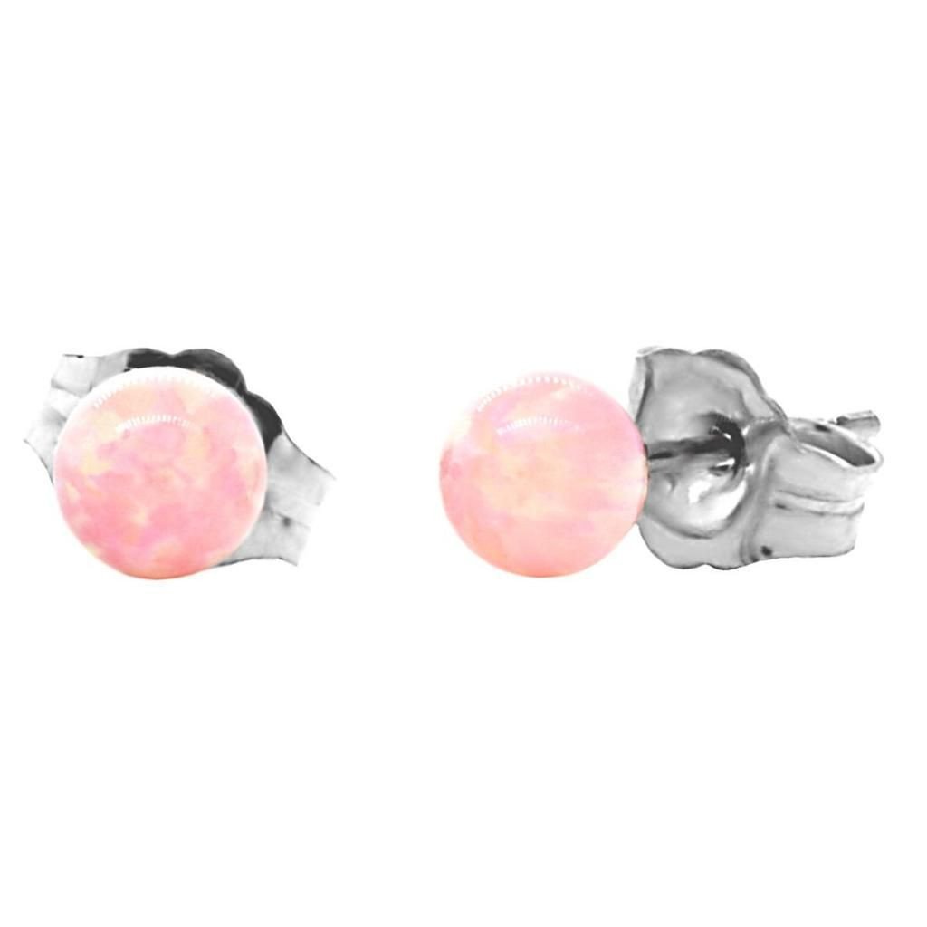 Elana: 4mm Pink Angel Skin Opal Ball Stud Earrings 14K White Gold - TrustmarkJewelers.com