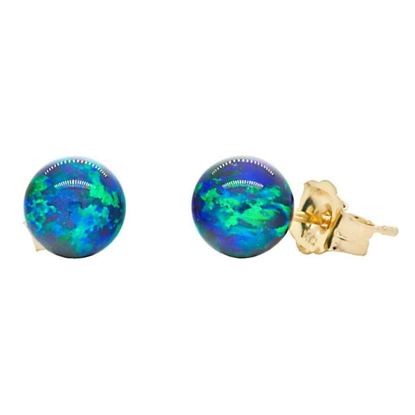 Perrin: 6mm Blue-Green Peacock Opal Ball Stud Earrings 14K Yellow Gold - TrustmarkJewelers.com