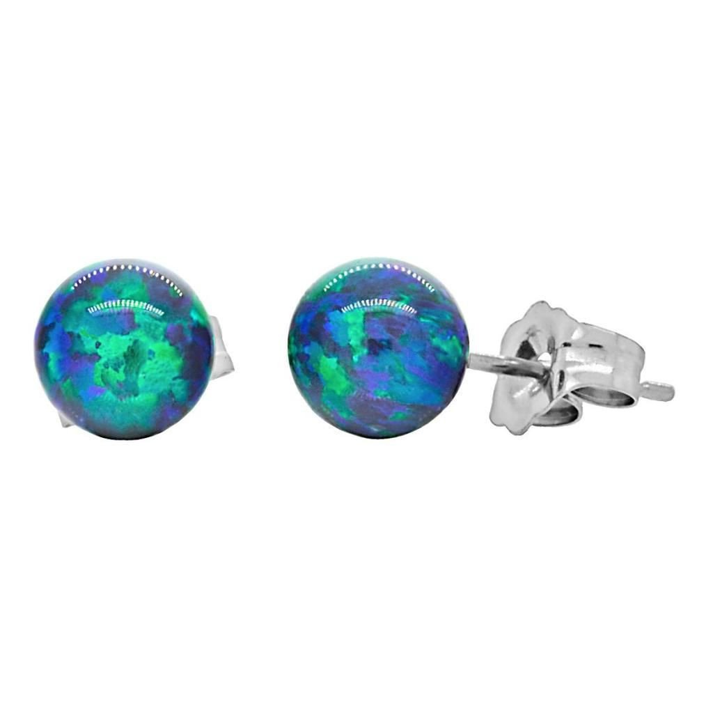 Perrin: 6mm Blue-Green Peacock Opal Ball Stud Earrings 14K White Gold - TrustmarkJewelers.com