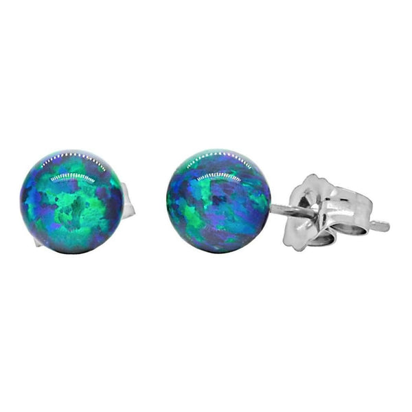 Perrin: 6mm Blue-Green Peacock Opal Ball Stud Earrings 14K White Gold - TrustmarkJewelers.com