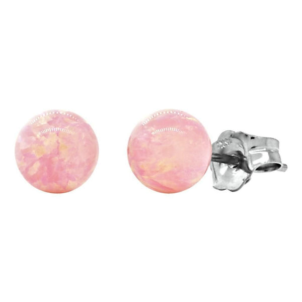 Elana: 6mm Pink Angel Skin Opal Ball Stud Earrings 14K White Gold - TrustmarkJewelers.com