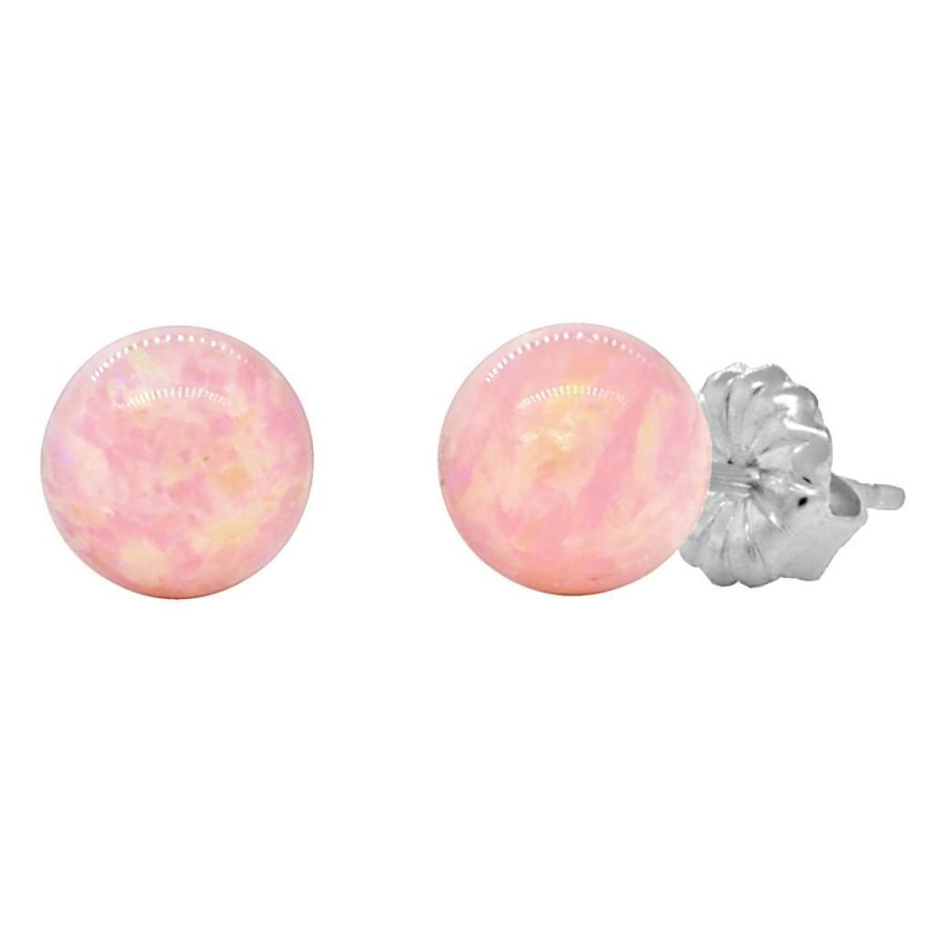 Elana: 6mm Pink Angel Skin Opal Ball Stud Earrings 925 Sterling Silver - TrustmarkJewelers.com