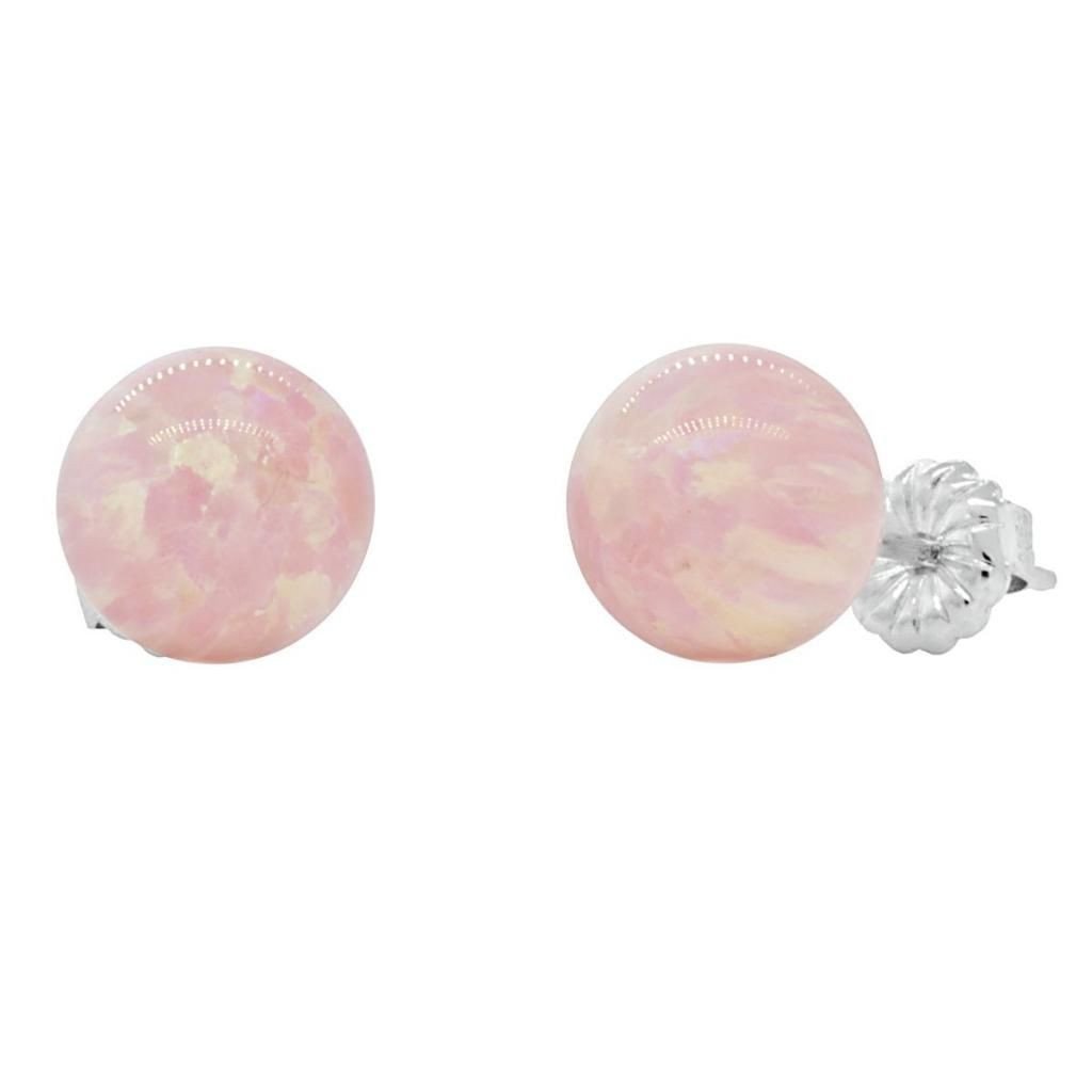 Elana: 8mm Pink Angel Skin Opal Ball Stud Earrings 925 Sterling Silver - TrustmarkJewelers.com