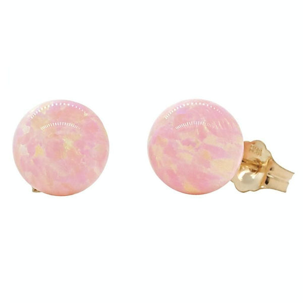 Elana: 8mm Pink Angel Skin Opal Ball Stud Earrings 14K Yellow Gold - TrustmarkJewelers.com