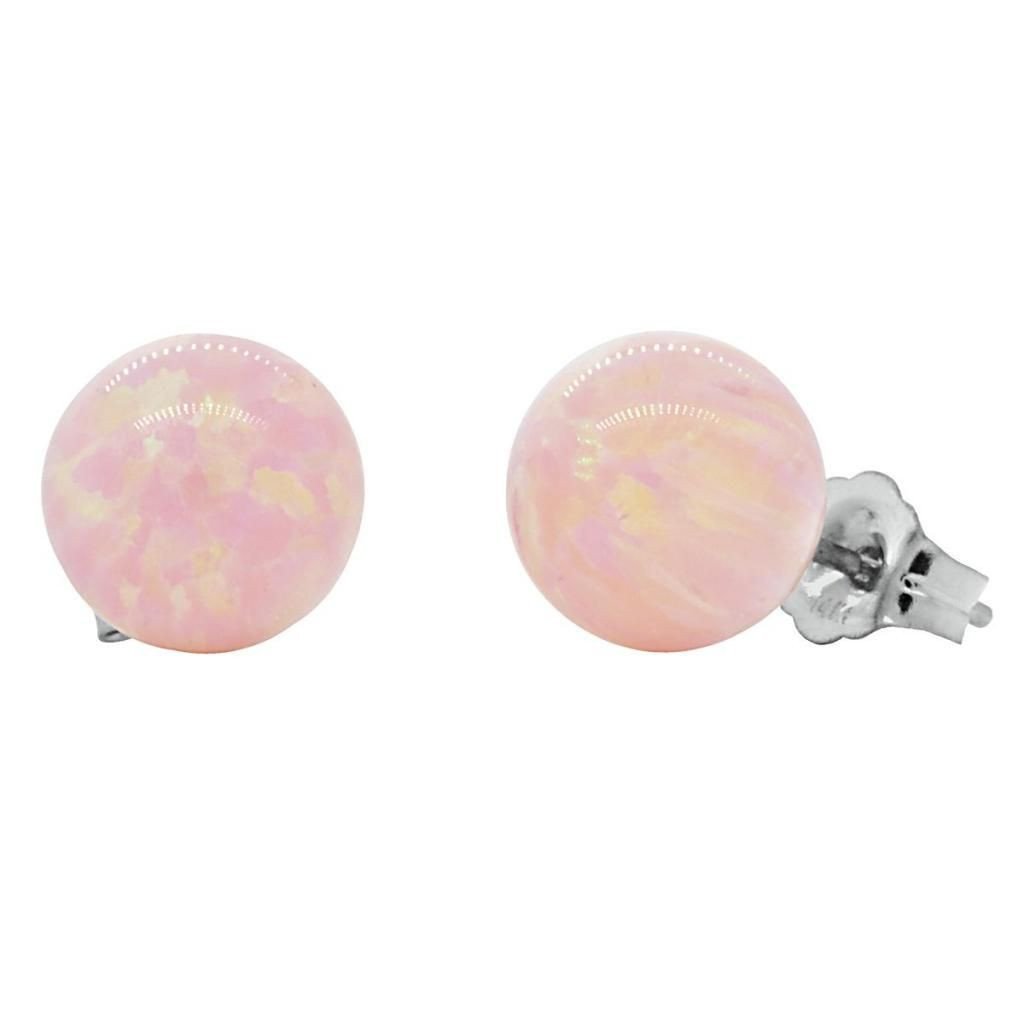 Elana: 8mm Pink Angel Skin Opal Ball Stud Earrings 14K White Gold ...