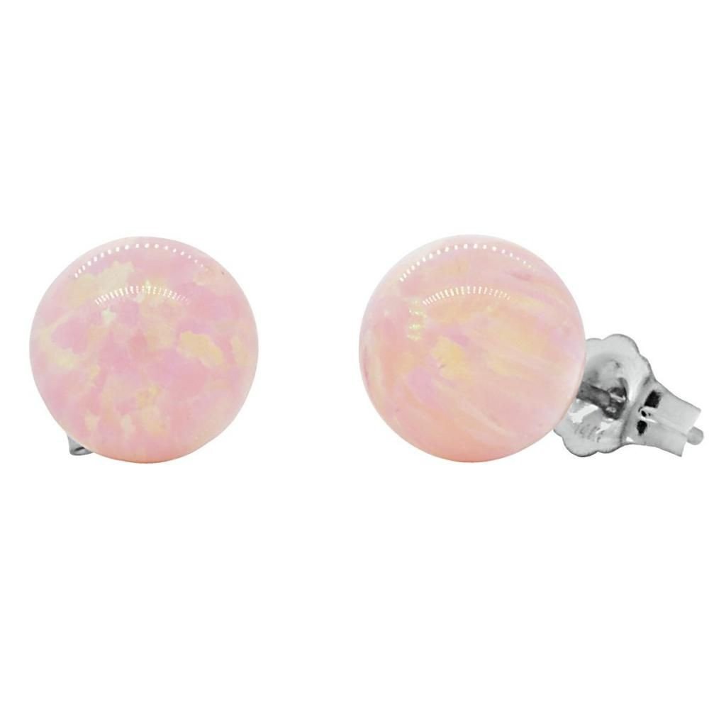 Elana: 8mm Pink Angel Skin Opal Ball Stud Earrings 14K White Gold - TrustmarkJewelers.com