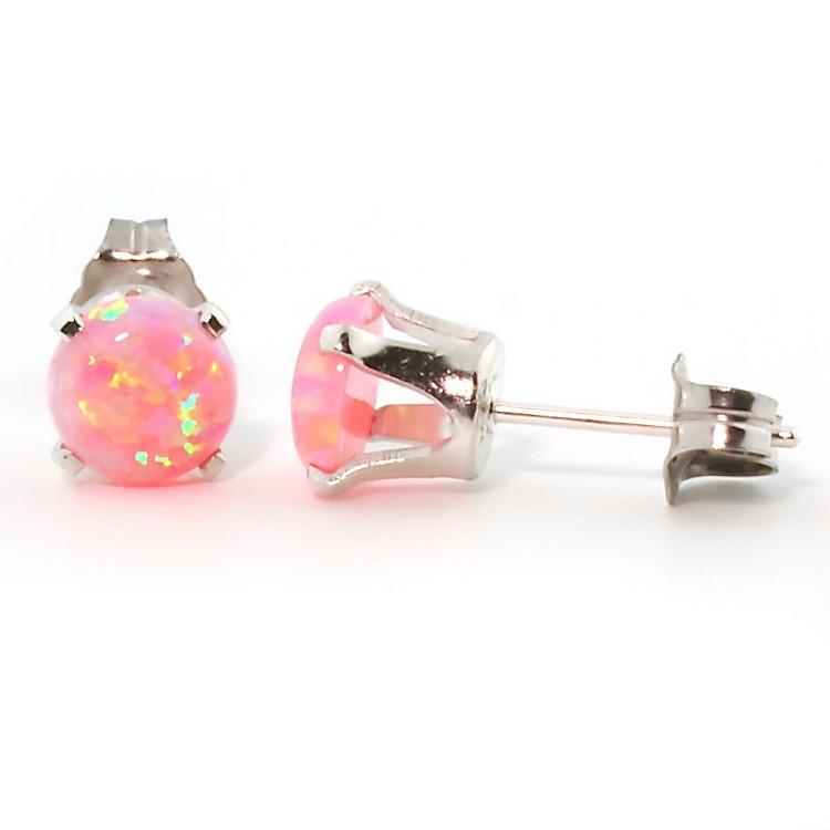 Elana: 1.3ct 6mm Pink Angel Skin Opal Crown Set Stud Earrings 925 Silver - TrustmarkJewelers.com