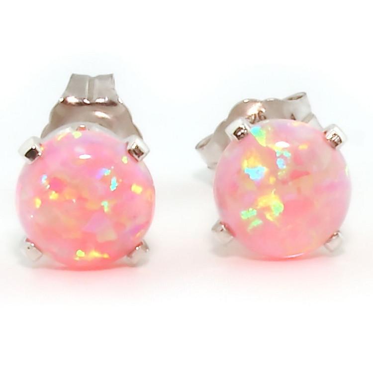 Elana: 1.3ct 6mm Pink Angel Skin Opal Crown Set Stud Earrings 925 Silver - TrustmarkJewelers.com