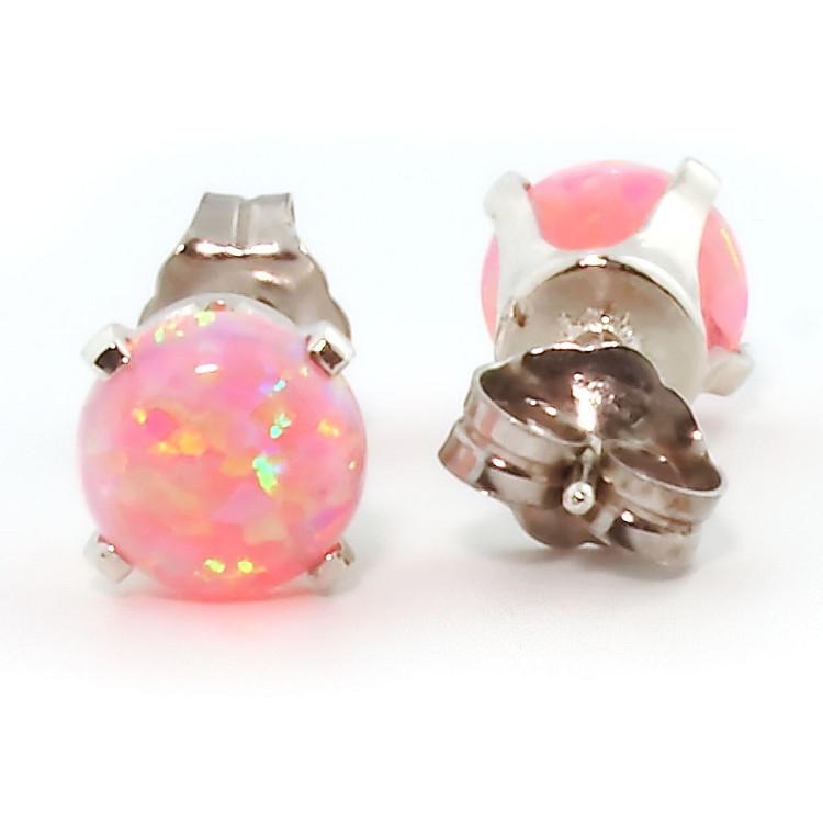 Elana: 1.3ct 6mm Pink Angel Skin Opal Crown Set Stud Earrings 925 Silver - TrustmarkJewelers.com