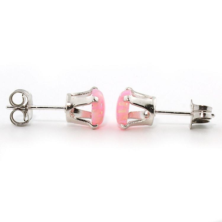 Elana: 1.3ct 6mm Pink Angel Skin Opal Crown Set Stud Earrings 925 Silver - TrustmarkJewelers.com