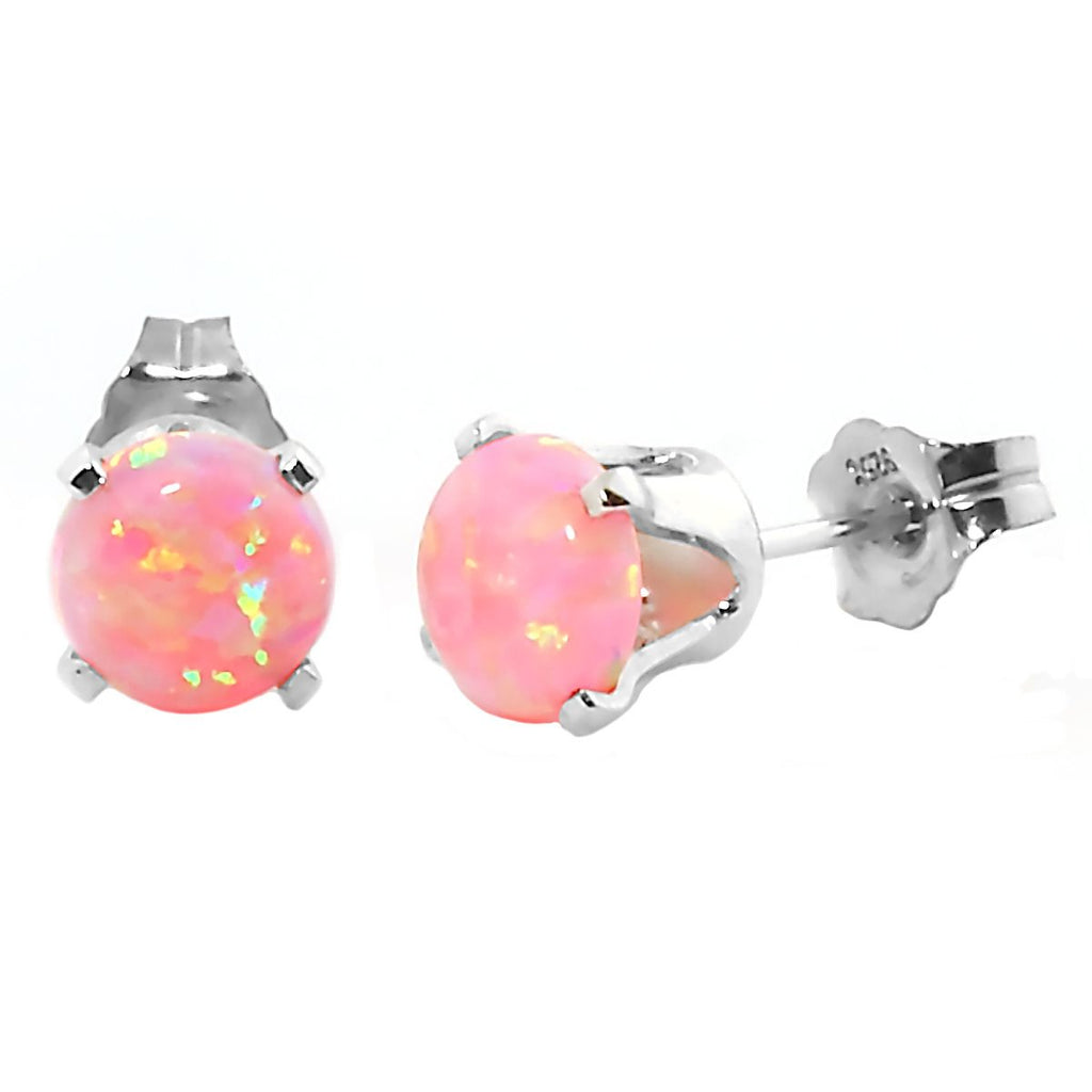 Elana: 1.3ct 6mm Pink Angel Skin Opal Crown Set Stud Earrings 925 Silver - TrustmarkJewelers.com