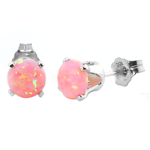 Elana: 1.3ct 6mm Pink Angel Skin Opal Crown Set Stud Earrings 925 Silver - TrustmarkJewelers.com