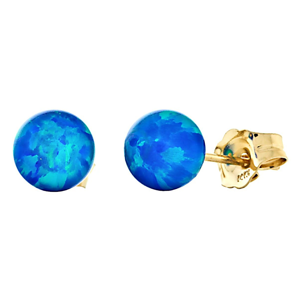Oceans: Pacific Blue Created Australian Opal Ball Stud Post Earrings 14k Yellow Gold - TrustmarkJewelers.com