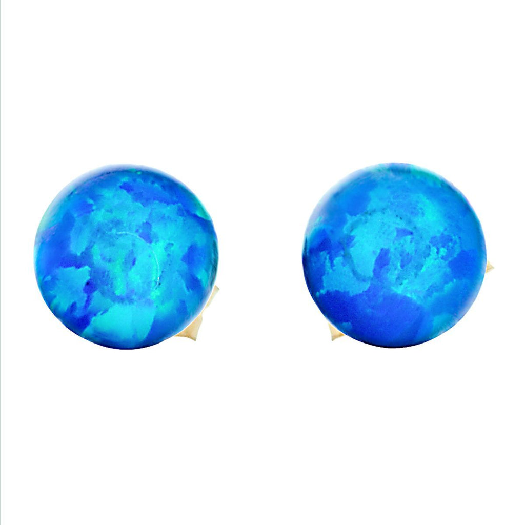 Oceans: Pacific Blue Created Australian Opal Ball Stud Post Earrings 14k Yellow Gold - TrustmarkJewelers.com