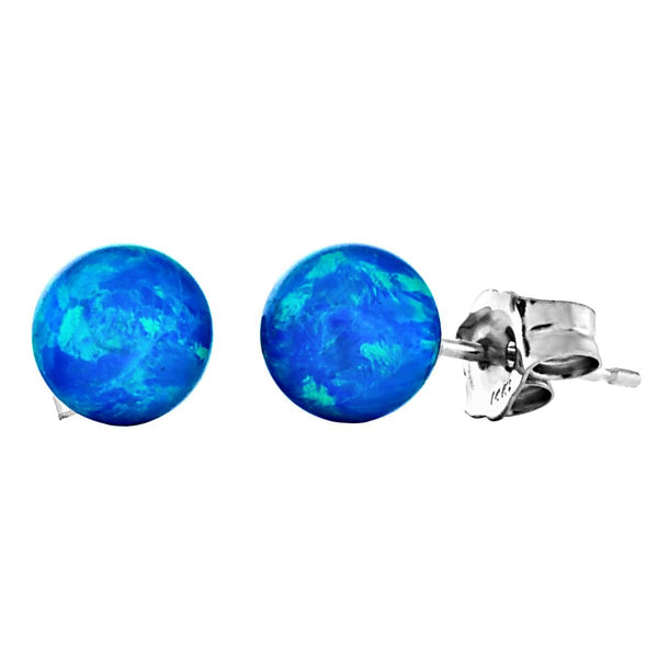 Oceans: Pacific Blue Created Australian Opal Ball Stud Post Earrings 14k White Gold - TrustmarkJewelers.com