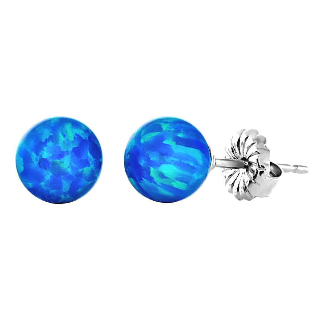 Oceans: Pacific Blue Created Australian Opal Ball Stud Post Earrings 925 Sterling Silver - TrustmarkJewelers.com