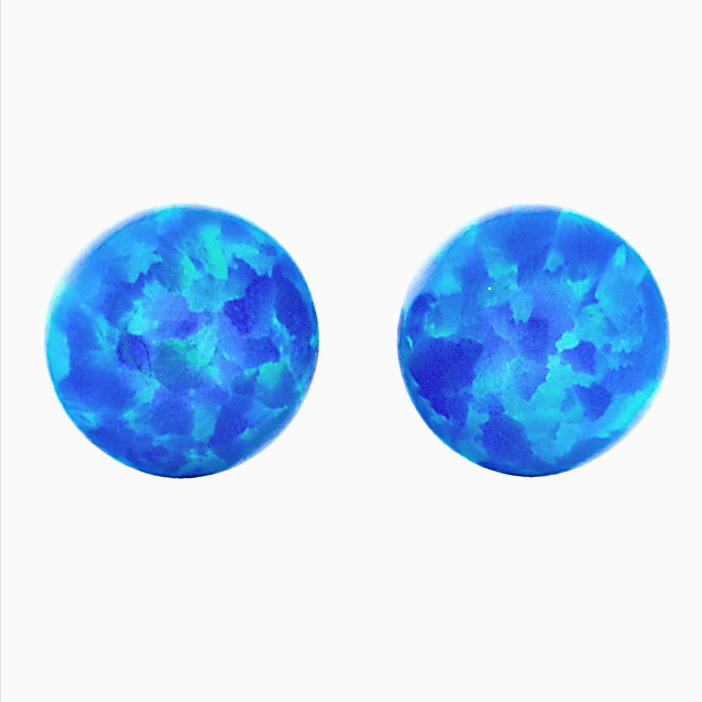 Oceans: Pacific Blue Created Australian Opal Ball Stud Post Earrings 925 Sterling Silver - TrustmarkJewelers.com