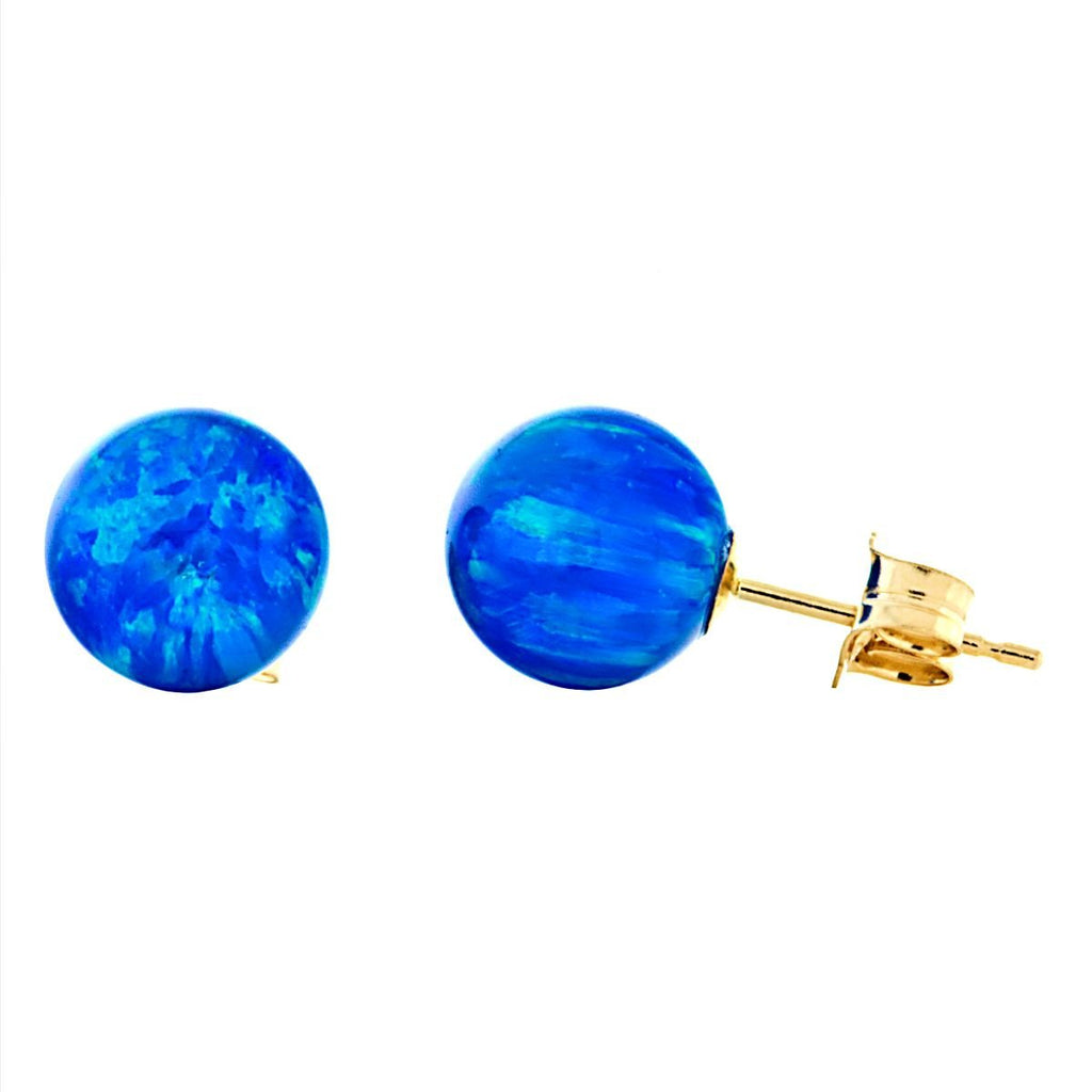 Oceans: 8mm Pacific Blue Opal Ball Stud Post Earrings 14-20 Gold Filled - TrustmarkJewelers.com