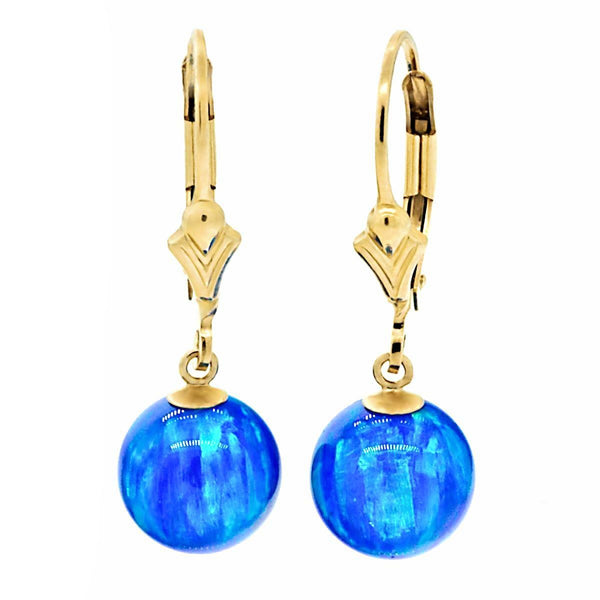 Oceans: Pacific Blue Created Australian Opal Ball Drop Leverback Earrings 14-20 Gold Filled - TrustmarkJewelers.com
