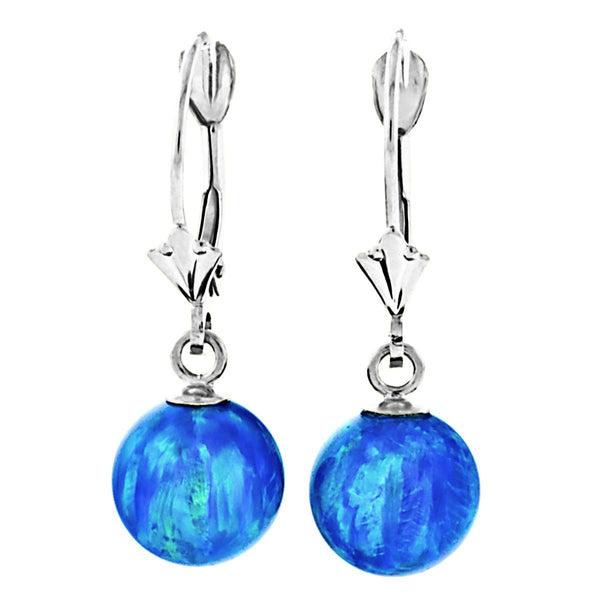 Oceans: Pacific Blue Created Australian Opal Ball Drop Leverback Earrings 925 Sterling Silver - TrustmarkJewelers.com