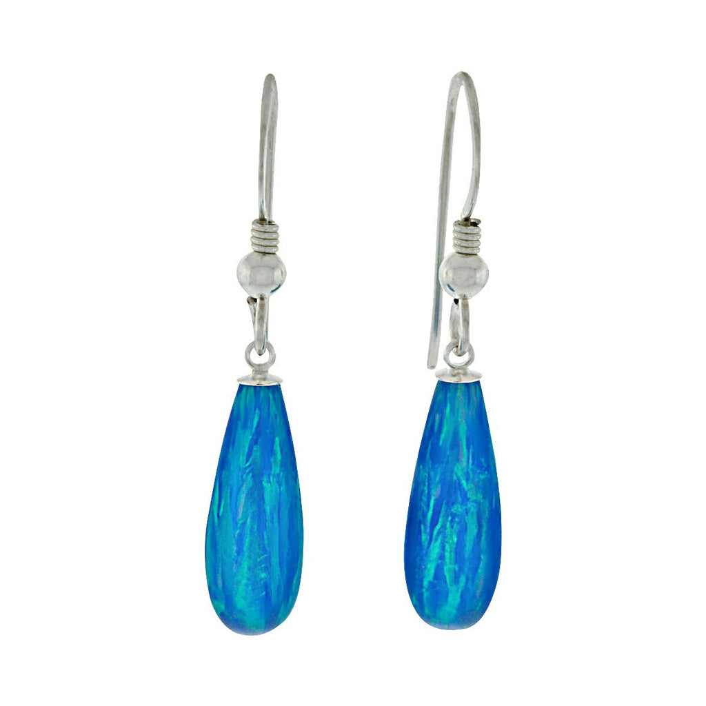 Oceans: 16mm Tropical Blue Created Opal Teardrop Fishhook Earrings 925 Silver - TrustmarkJewelers.com