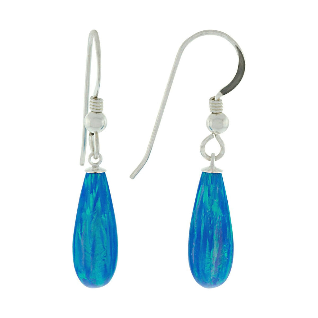 Oceans: 16mm Tropical Blue Created Opal Teardrop Fishhook Earrings 925 Silver - TrustmarkJewelers.com
