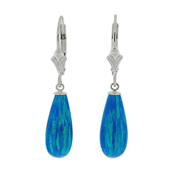 Oceans: 16mm Tropical Blue Created Opal Teardrop Lever Back Earrings 925 Silver - TrustmarkJewelers.com