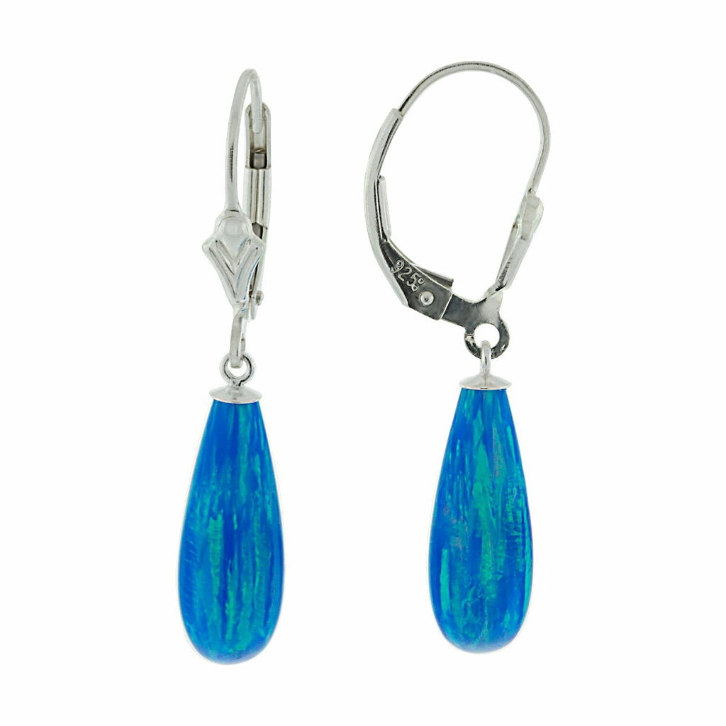 Oceans: 16mm Tropical Blue Created Opal Teardrop Lever Back Earrings 925 Silver - TrustmarkJewelers.com