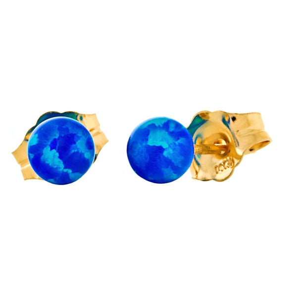 Oceans: 4mm Pacific Blue Opal Ball Stud Post Earrings 14k Yellow Gold - TrustmarkJewelers.com